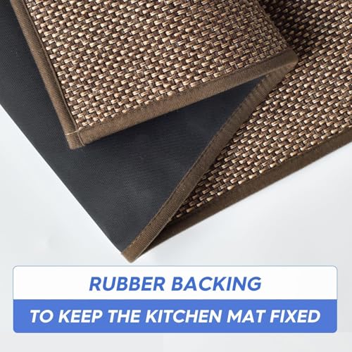 Artoid Mode Washable Kitchen Rugs and Mats Set of 2, Non-Skid Rubber Absorbent Kitchen Mats for Floor Front of Sink Hallway- 17x29 and 17x60 Inch - color: Coffee, size: 17" x 29" /17" x 60"