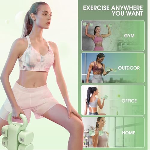 Adjustable 2-in-1 Convertible Kettlebell & Dumbbells Set, 4 in 1 Free Weights Dumbbell Set of 2, Each 2.2 3.3 4.4 5.5lb Quick Change Women Dumbbell Set for Home Exercise Training - color: Green