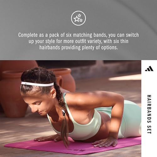 adidas Hairband Set - 6 Thin - Multiple Colors - color: Grey, White, Clay, Olive, Red, Navy