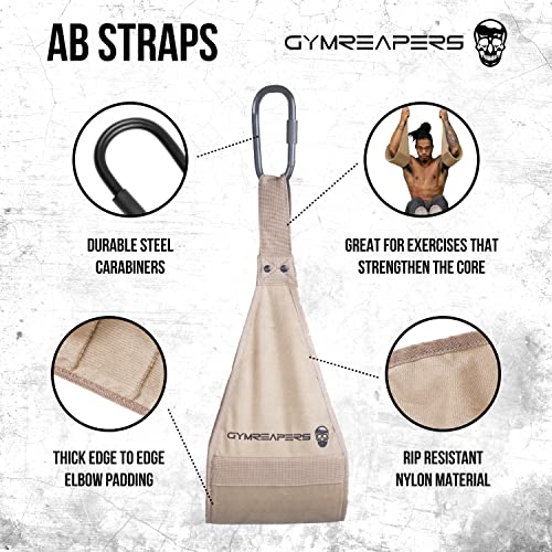 Gymreapers Hanging Ab Straps for Pull-Up Bar - Hang Bar Assist Strap & Strength Workout Equipment, Padded Adjustable Arm Supports with 2 Steel Carabiners for Leg Raises, Abdominal & Core Training - color: Tan