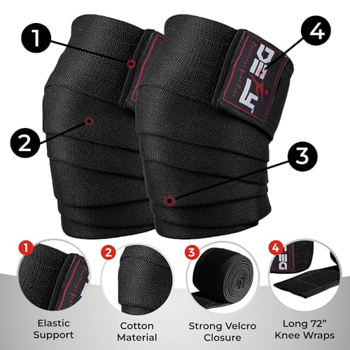 DEFY Knee Wraps for Weightlifting - Provides Knee Support for Powerlifting, Squats & Fitness Workouts - color: Black