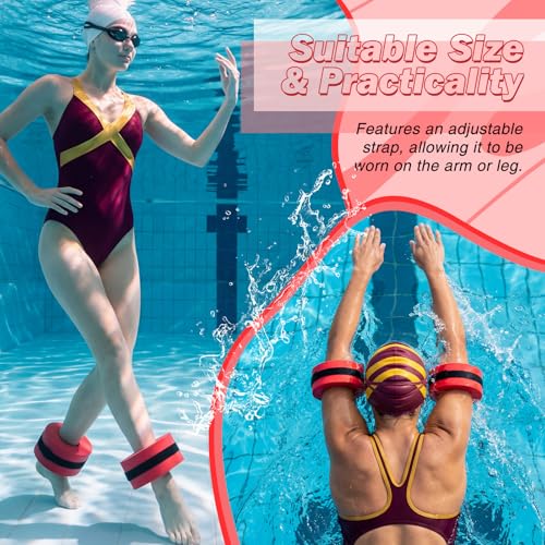 Soulchen Pool Exercise Set Including Long Aquatic Exercise Dumbbells,Pool Ankle Weights,Swim Belt,Water Aerobics Water Aerobics Equipment Set for Full Body Swim Training Kit - color: Red, size: Middle