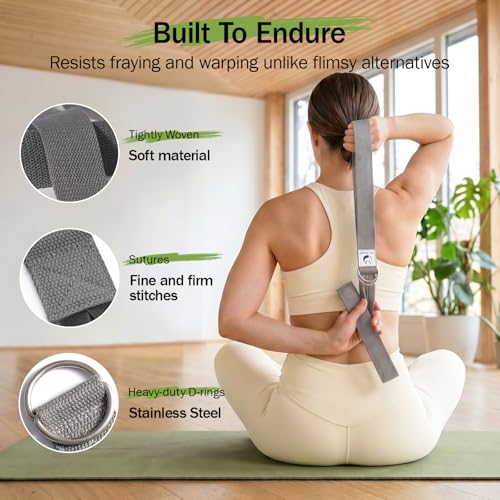 Slim Panda Yoga Strap for Stretching,Cotton Yoga Strap with Adjustable D-Ring Buckle,Non-Elastic Yoga Belt for Pilates,Gym Workouts,Physical Therapy,Improve Flexibility - color: Grey, size: 8 Feet