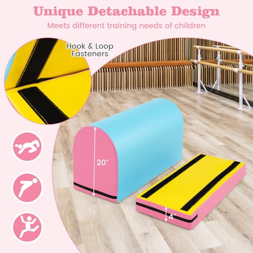 Goplus Mailbox Tumbling Mat, Gymnastics Vaulting Box w/Detachable Mat, Carrying Handle, Premium PU Leather, Portable Jumping Tumbling Aid Trainer for Kids Home Gyms Exercise - color: Baby Blue+Pink