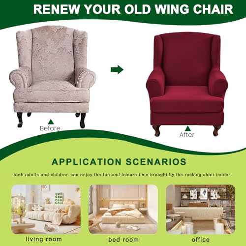 CRFATOP 2 Piece Stretch Wingback Chair Cover Printed Wing Chair Slipcovers Spandex Fabric Wingback Armchair Covers with Elastic Bottom for Living Room Bedroom Wingback Chair,C37 - color: Color C37