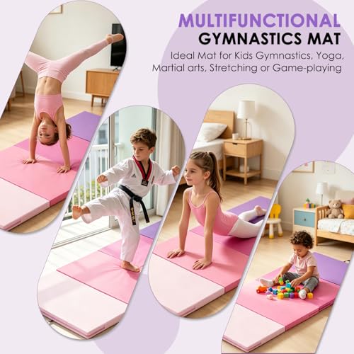Gymnastics Mat, 3FTx6FT / 4FTx8FT 2" Thick Folding Kids' Gymnastic Tumbling Mat for Home Gym Exercise & Play - color: 3x6FT-Pink Gradient
