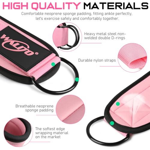 WALITO Gym Ankle Straps for Cable Machines Women & Men - Glute Kickback Ankle Cuff, Adjustable Cable Machine Accessories for Leg Extensions, Hip Abductors & Lower Body Workouts - color: Pair - Black Pink