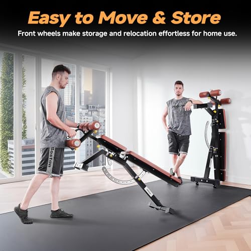 Adjustable Weight Bench with Transport Wheels for Home Gym - color: Basic - Black/Brown