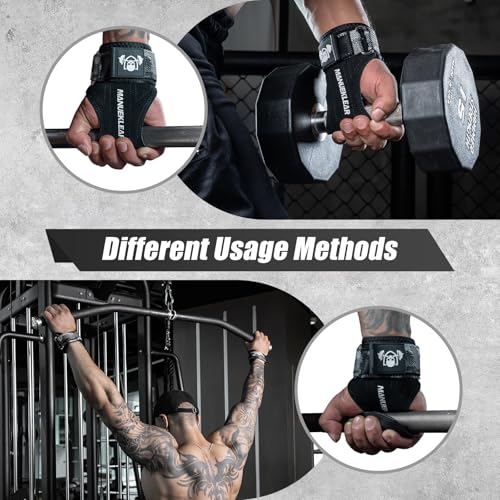 MANUEKLEAR Gym Straps Weight Lifting, Double Leather Lifting Straps for Men Deadlift with Cushion Wrist Loop, Gym Lifting Wrist Wraps for Weightlifting - color: Size S - Black