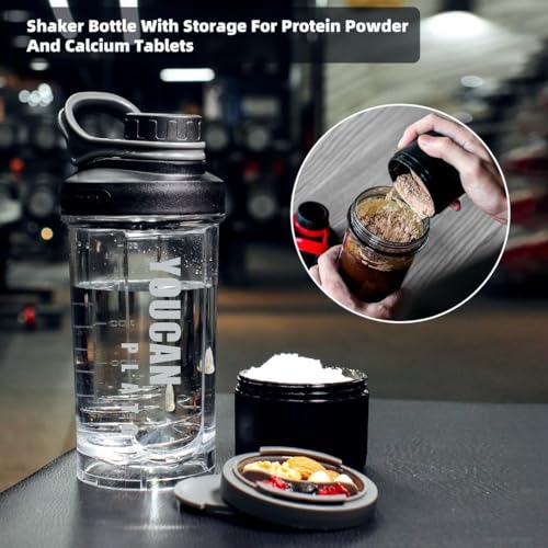 21oz Protein Shaker Bottle with Powder Storage Container-Shaker Cups for Protein Shakes-pre workout bottle-Mixer Cup-Gym Sport Water Bottle -Made with Tritan BPA Free,with Wire Whisk Balls (Black) - color: Black