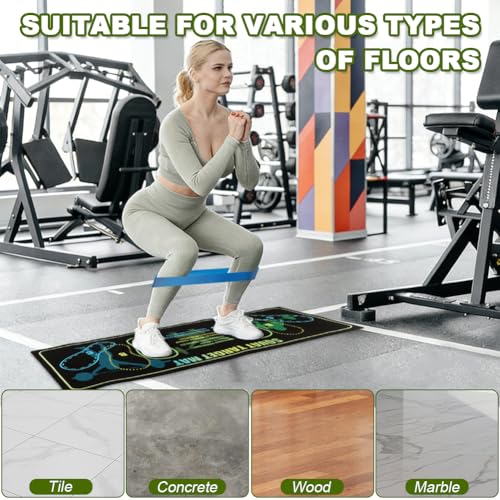 Squat Mat with Foot Position, 31.5'' x 13.8'' Guided Training Pad for Proper Form, 4 mm Thickness Squat Target Pad with A Resistance Band, Non Slip Exercise Mat for Squats, Leg & Abdominal Workouts