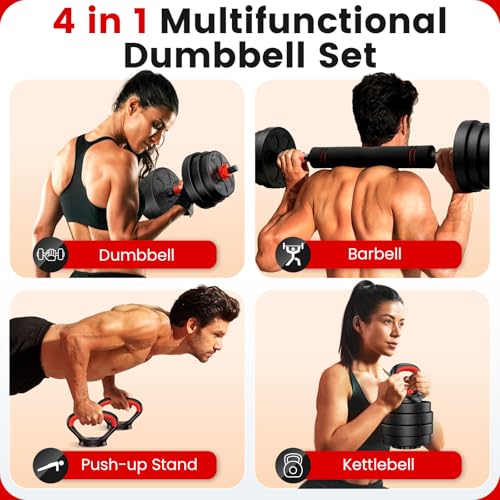 Adjustable Dumbbell Set, 20/33/45/70/90lbs Free Weight Set with Connector, 4 in1 Dumbbells Set Used as Barbell, Kettlebells, Push up Stand, Weight Set for Home Gym Suitable Men/Women - color: 70LB (35LB Pair)