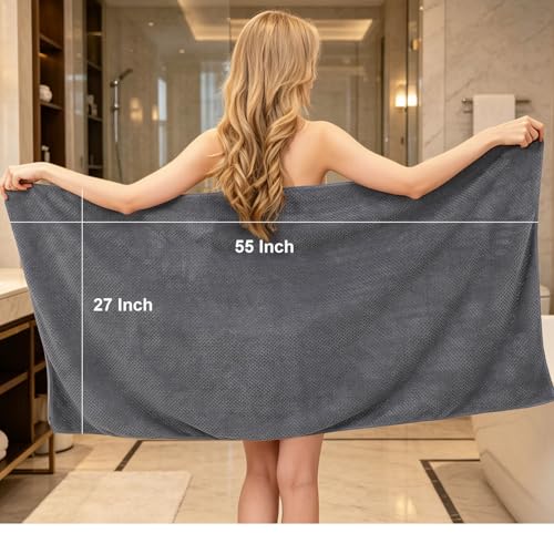 2 Pack Bath Towel Set, Waffle Bath Towel Set, Super Soft Highly Absorbent, Sturdy Quick Drying Towels for Bathroom, Gym, SPA, Yoga (2 Piece 27" x 55", 1Grey+1Purple) - color: 1grey+1purple, size: 27 x 55 Inch