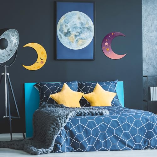 12 Pack 12 Inch Wooden Moon Cutout for Crafts Large Blank Moon Cutout Unfinished Wood Slices Summer Ornaments Door Hanger Decor for Celestial Night Sky Craft - color: Moon