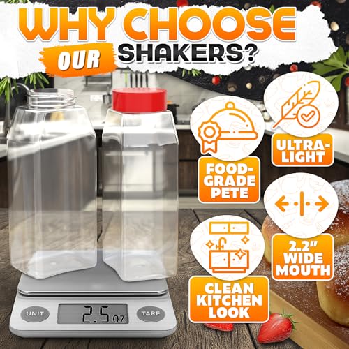 2 Pcs 32 oz Large Seasoning Shaker Set – Clear Spice Containers with Dual Flip-Top Red Lids and Airtight Seal – Food-Grade Plastic, Wide Mouth for BBQ Rubs, Bulk Spices, Loose Leaf Tea & Craft Storage