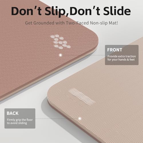PAIDU Yoga Mat 8mm TPE Non‑Slip Fitness Mat with Strap for Home Workouts | SGS Certified, Odorless, Tear‑Resistant, Unisex, for Yoga, Pilates, Meditation, Home & Gym Workouts - color: Brown&Apricot