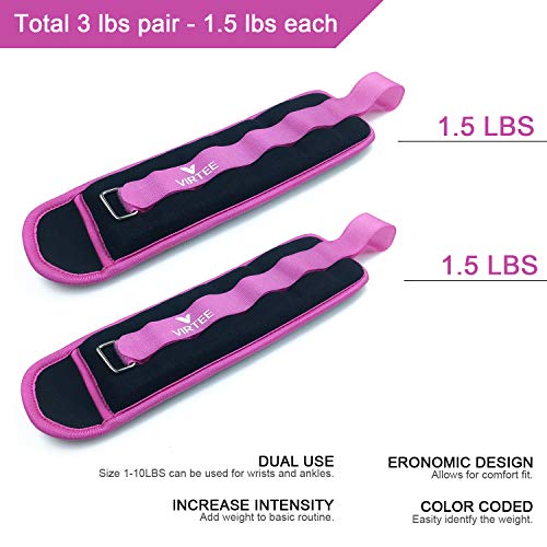 Ankle/Wrist Weights for Women, Men, Kids - Arm Leg Weights Set with Adjustable Strap - Running, Jogging, Gymnastic, Physical Therapy, Fitness - Choice of 1 lb 2 lbs 3 lbs 4 lbs 6 lbs 8 lbs 10 lbs - style: 3 lbs pair (1.5 lbs each), Purple