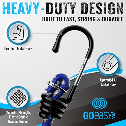 GOEASY0312 Premium Bungee Cords Heavy Duty, Multi-Color | 20 pcs with Hooks, Storage Jar Included, 10", 18", 24", 30", 36", 48" Bundle