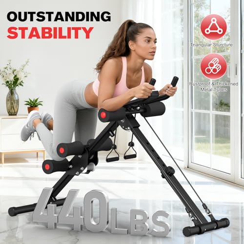 DERACY Ab Workout Machine Adjustable Ab Trainer Abdominal Trainer for Home Gym Foldable Ab Crunch Machine for Core 440 LBS - color: Black