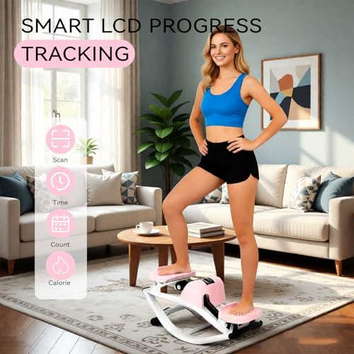 Rock Stepper with Resistance Bands - Ultra-Quiet Hydraulic Lateral Stepper, Fully Assembled Side to Side Step Rocker for Home Office, 250LBS Capacity - color: Pink