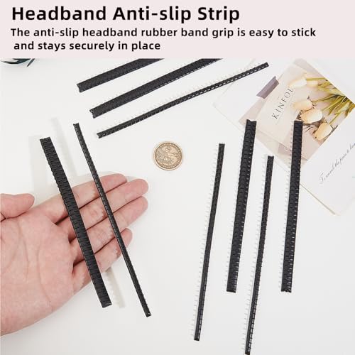 NICENEEDED 10 PCS Headband Teeth Strips for DIY, Anti Slip Self adhesive Hair Bands Teeth, Black Comb Silicone Grips Headbands Hair Accessories for Women