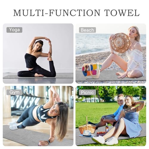 Hot Yoga Towel with Grip Dot, Non Slip Sweat Absorbent Microfiber Yoga Mat Towels for Hot Yoga, Pilates, Fitness and Workout 72inch x 24inch - color: Grey