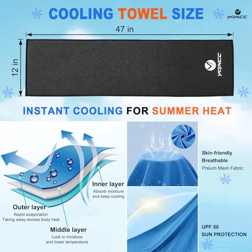 YQXCC 4 Pack Cooling Towels (47"x12"), Ice Cool Neck Towel, Soft Breathable Microfiber for Yoga, Golf, Gym, Running, Camping & Hot Weather - color: Dark Gray*2/Light Gray*2