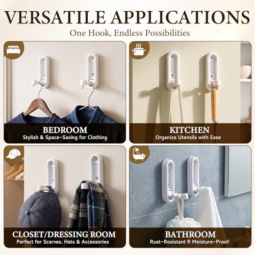 Folding Coat Hooks White, 2 Pack Heavy Duty Zinc Alloy Folding Wall Hooks, Foldable Wall Hook for Hanging Clothes, Bags, Hats, Towels, Keys (White, 2 Pack) - color: White, size: 2 Pack