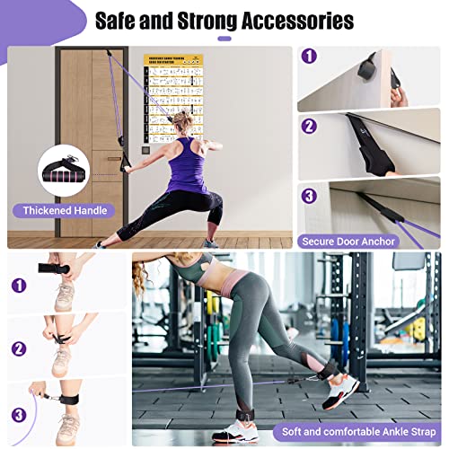 Resistance Bands with Handles for Women, 5 Level Exercise Bands Workout Bands for Physical Therapy, Yoga, Pilates, Door Anchor, Storage Pouch - color: Purple