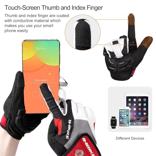 INBIKE Cycling Gloves for Men/Women Bike Gloves with Touchscreen-Padded Anti-Slip Mountain Biking MTB Bicycle Gloves for Cycling/Workout/Gym/Outdoor - color: Bright Red, size: Large