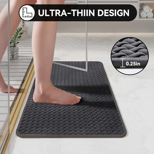 YDKGL Bathroom Rugs Non Slip, Super Absorbent Quick Dry Bath Mats for Bathroom, Foam Weave Texture Thin Bath Rugs Washable with Rubber Backing Fit Under Door Outside Shower,16" x 24“ - color: Grey, size: 16" X 24“