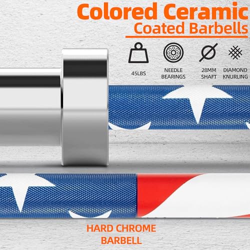 Fitvids Olympic Cerakote Barbell for Home & Commercial Gyms, 190K PSI Tensile Strength Rated for up to 1500LB Capacity - color: Flag