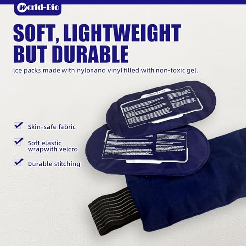 World-Bio Ice Pack for Injuries Reusable, Ice Packs with Adjustable Straps | Two Packs Double The Convenience, Stays Soft Even After Freezing, Adjustable Fit Stays In Place, Reusable Built To Last - size: 3 Count 9.8" x 5.1"