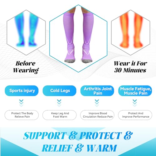 IRAMY Compression Socks Women Ankle Support Gradient Compression Wicking Moisture Knee High Socks 3 Packs - color: Pink+purple+blue-3 Packs, size: Medium