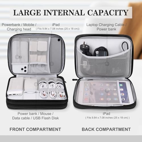 FYY Electronic Organizer, Travel Tech Pouch Bag, Extra Large, Black | Wrist Strap, Waterproof, Double Layers Electronics Travel Case for iPad, Cord, Laptop Charger, Daily and Business Trips Use - color: Black, size: Extra Large