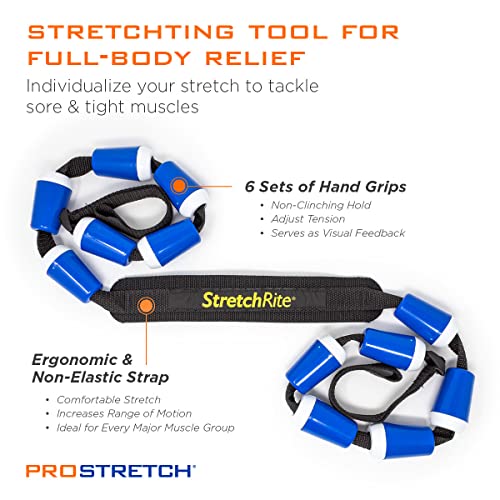 ProStretch StretchRite, Stretching Strap for Sore Muscles, Blue/White | Physical Therapy Stretching Strap with Grip Handles for Tight Muscles - color: Blue/White