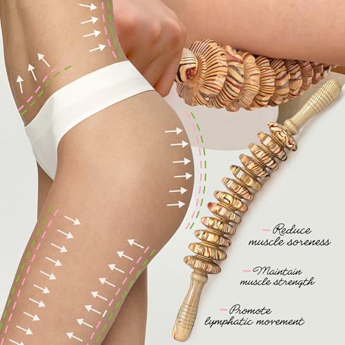 Wooden Curved Handheld Roller Stick Massager - 12 Rollers Wood Therapy Tool for Trigger Point, Fascia & Cellulite Reduction, Lymphatic Drainage, Muscle Tension Relief & Body Shaping (Wood Grain) - color: Wood Grain-12 Rollers