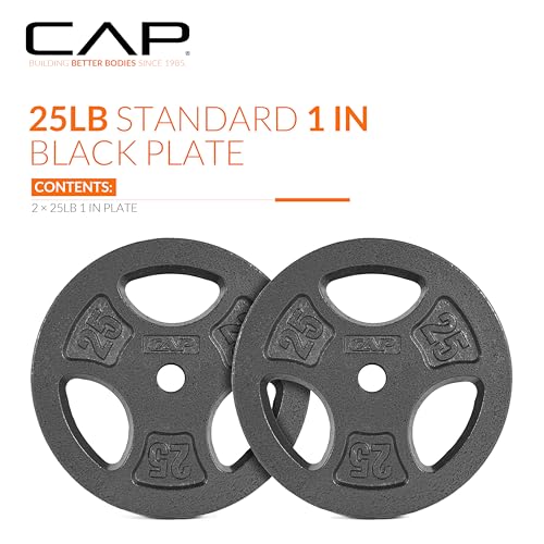 CAP Barbell Standard 1-Inch Grip Weight Plates - color: Black, size: 25 lbs Plate Pack (x2)