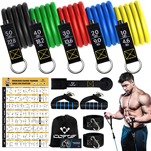 Resistance Bands with Handles for Women, 5 Level Exercise Bands Workout Bands for Physical Therapy, Yoga, Pilates, Door Anchor, Storage Pouch - color: 10-150LBS-Colorful