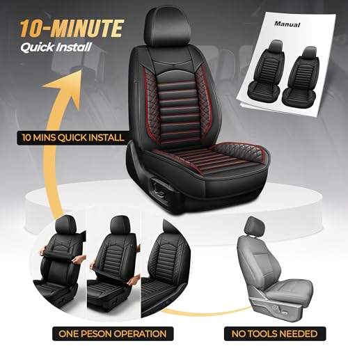 DISUTOGO for 2018 Dodge ram seat Covers 2012-2025 2026 RAM 1500 2500 3500 | Dodge Ram Seat Covers Full Set, Faux Leather Custom Fit Ram 1500 2500 3500 Truck, Flat Bench - color: 096-Black&Red-Flat Bench, size: 5 Seats full set-RAM 2012-2026
