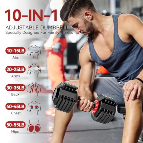 25/55lb Pair Adjustable Dumbbell Set, Adjustable Dumbbells Set of 2, 5 in 1/10 in 1 Free Weights Dumbbells Set with Anti-Slip Texture Handle, Weight Set For Home Gym Suit both Men and Women - color: Pro-10Weights-55LBS