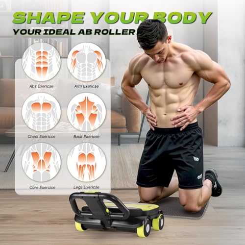 EAST MOUNT Ab Roller Wheel - Ab Roller with Elbow Support for Core Workout Belly Fat Automatic Rebound Abdominal Wheel for Women Men Home Gym Equipment - color: Green