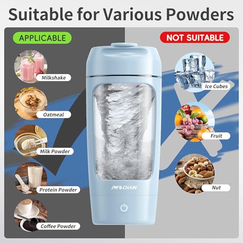 PROCHAIN Electric Protein Shaker Bottle, 22oz BPA-Free Tritan Mixer | USB Rechargeable, Shaker Cups for Protein Shakes, Portable Mixer, with Powder Storage Cup, for Gym, Workout, Sports Nutrition - color: Light Blue