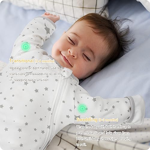 Baby Swaddling Sleep Sacks with Arms Up Length Sleeves Mitten Cuffs 3-6 Months Wearable Swaddling Blanket Transitioning Sleeping Bag Cotton for Newborns Boys Girls Snug Fit Calms Startle Reflex - color: Lucky Star, size: M ( 3-6 Months, 14-20 Lbs )