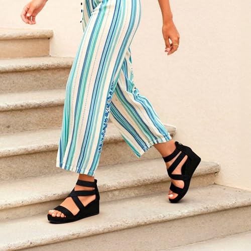 DREAM PAIRS Womens Elastic Ankle Strap Open Toe Platform Wedge Sandals Comfortable Summer Shoes - color: Black, size: 10