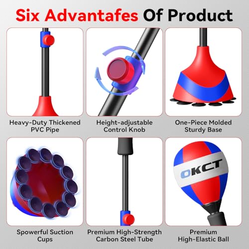 OKCT Punching Bag with Stand,Reflex Bag,Suction Cup Base | Adjustable Height,Boxing Equipment for Adults & Teens,Home Gym,Speed Training, Hand-Eye Coordination&Fitness - color: Red