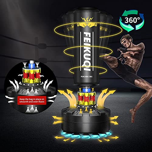 Standing Punching Bag for Adults, Feikuqi 205lbs Heavy Bag for Boxing, Shock Absorber, Suction Cup Base, Stand Up Punching Bag Adult, Standing Kickboxing Bag for Home Office Gym - color: With Gloves