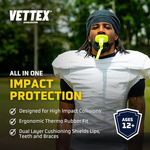 Vettex DoubleGuard Mouth Guard with Lip Protection, Columbia Blue | Football, Lacrosse, MMA, Boxing, Adjustable Helmet Strap, Braces Friendly, 2 Breathing Channels, NCAA & NFHS Certified - color: Columbia Blue