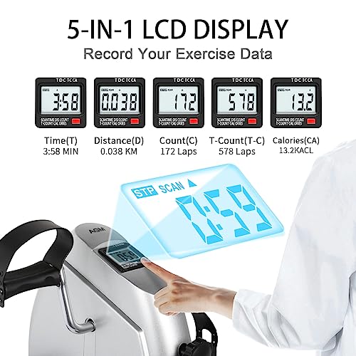 Mini Exercise Bike, AGM Under Desk Bike Pedal Exerciser Foot Cycle Arm & Leg Pedal Exerciser with LCD Screen Displays - color: Silver