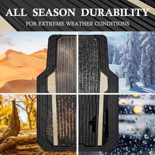 CAR PASS Heavy Duty Rubber Car Mats Metallic, Aluminum Film All Weather Floor Mats Waterproof Universal Trim to Fit for SUV Sedan Van 4 Piece Deep Dish Two-Tone Sporty Black Golden Chrome - color: Black and Golden